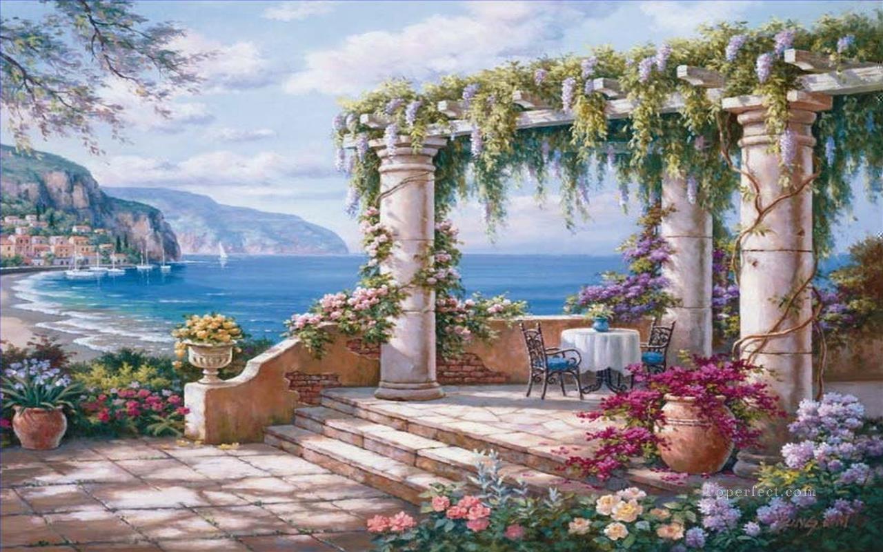 地中海の眺め 印象派 花油絵